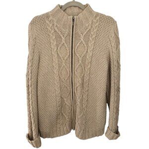 Jillian Nicole Chunky Cable Knit Zip Cardigan Sweater L Light Academia Coastal